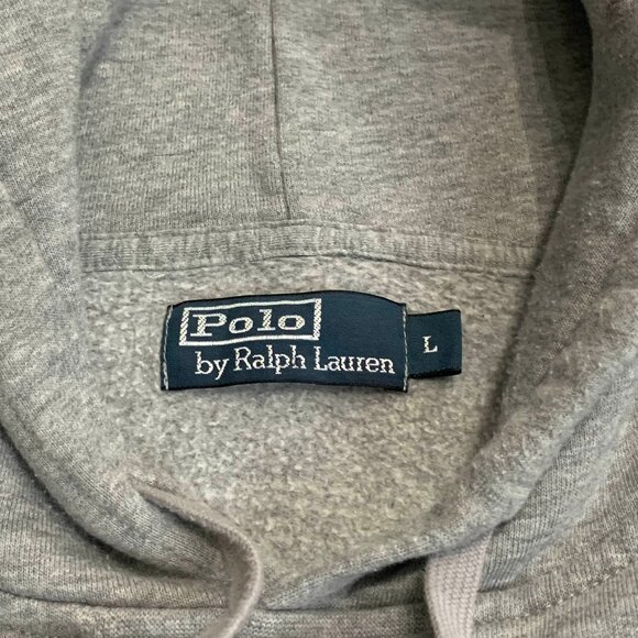 VTG 90s Polo Ralph Lauren Gray Pullover Hoodie Sweatshirt Size Large Neon Pony - Picture 4 of 8